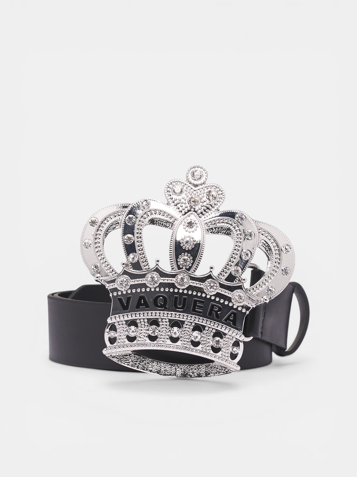 Swarovski Crystal Crown Buckle Belt (VAQ11K301-BLACK-SILVER)