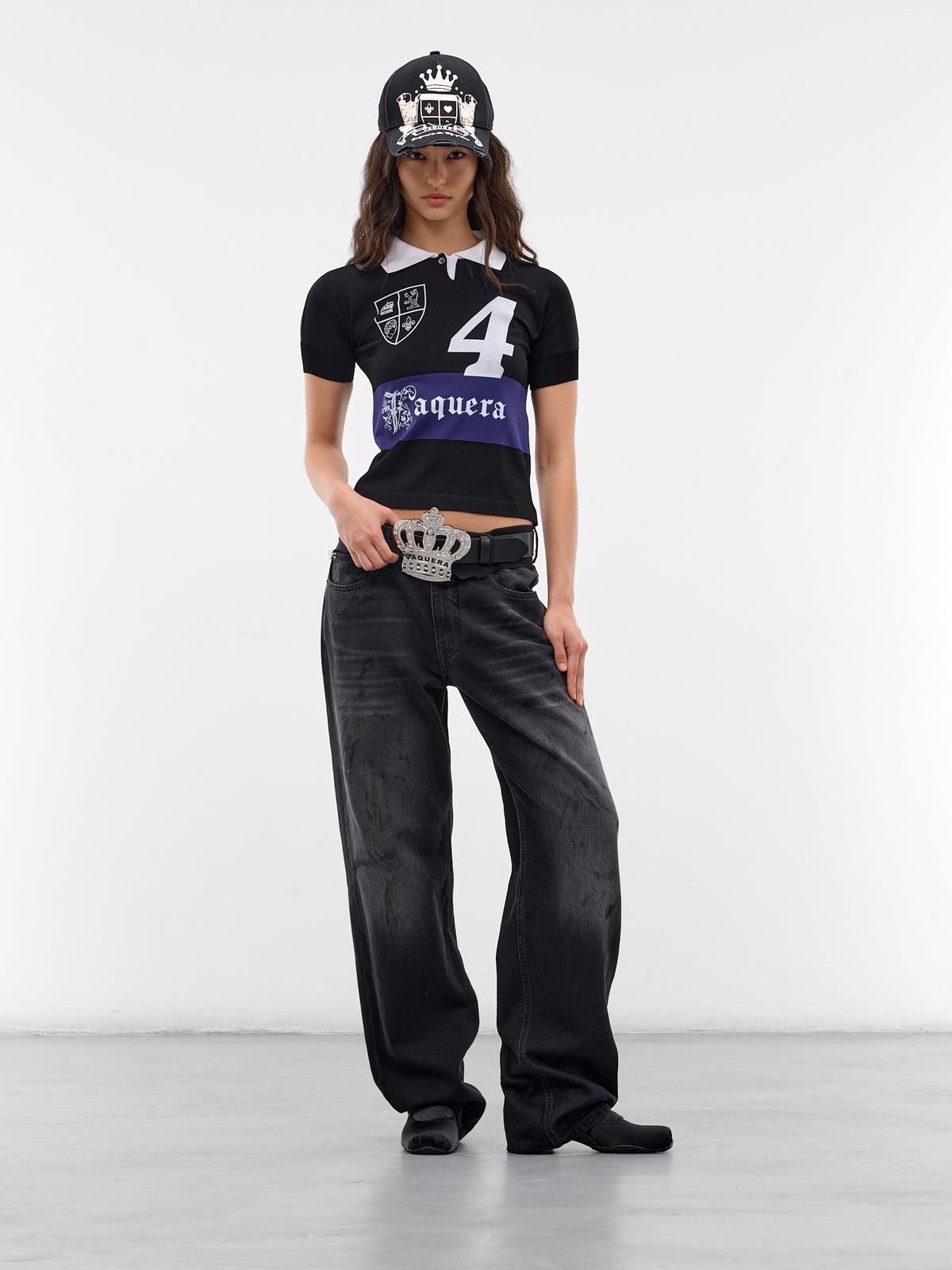 Swarovski Crystal Crown Buckle Belt (VAQ11K301-BLACK-SILVER)