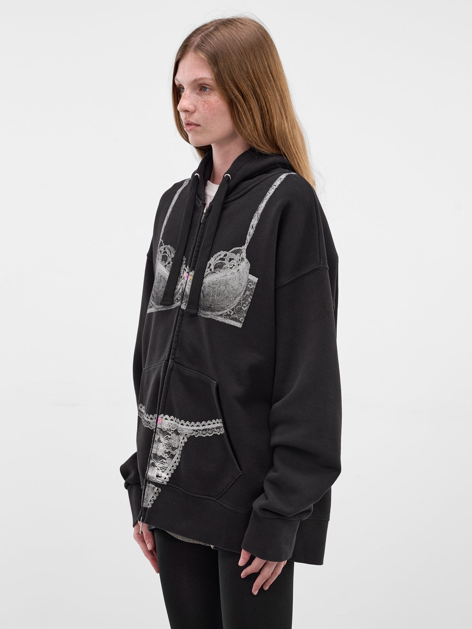 Black Trompe L'oeil Lingerie Hoodie (VAQ11T034-WASHED-BLACK)