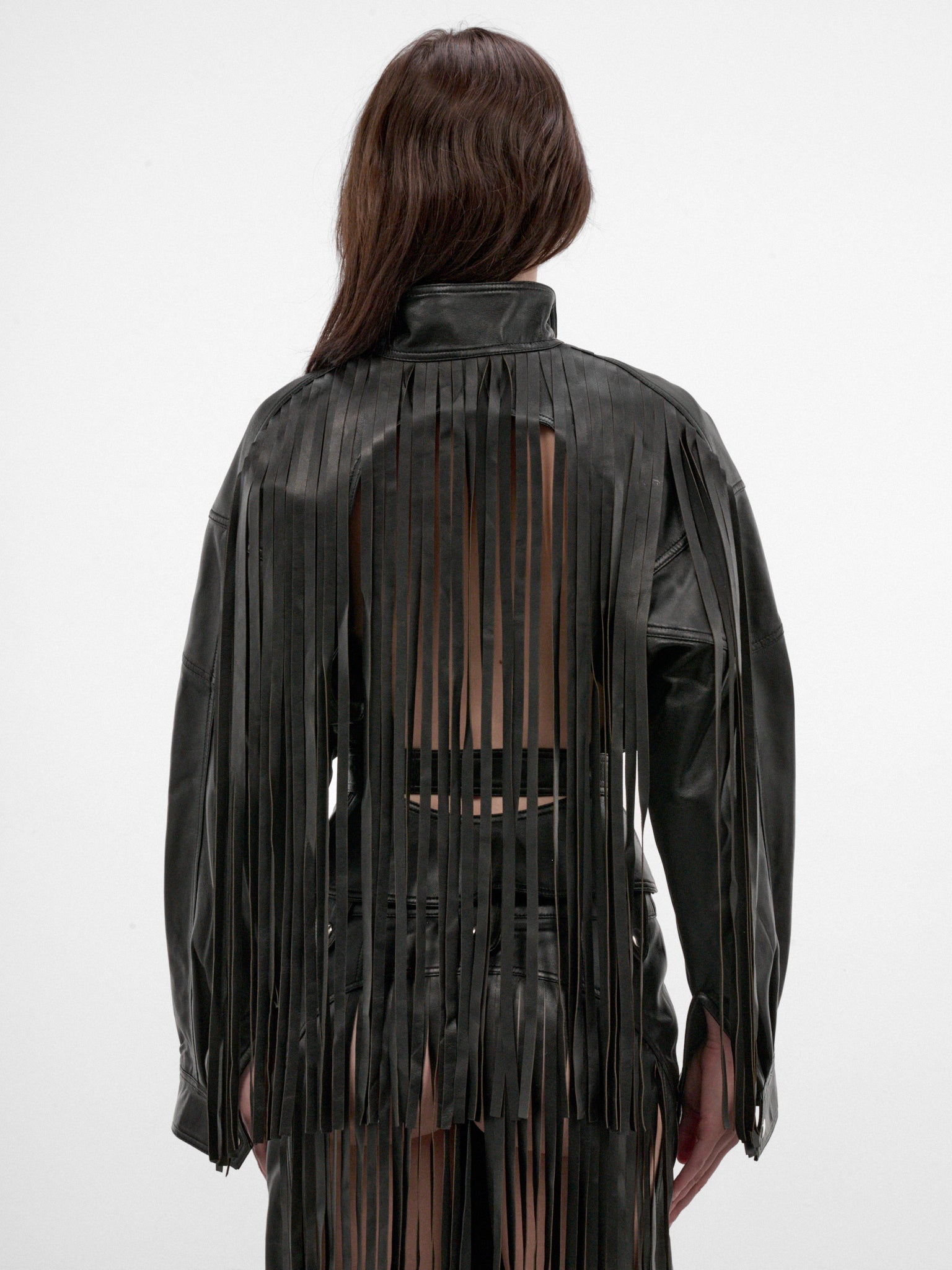 Black Lamb Leather Fringed Jacket (VAQ12J006-BLACK)