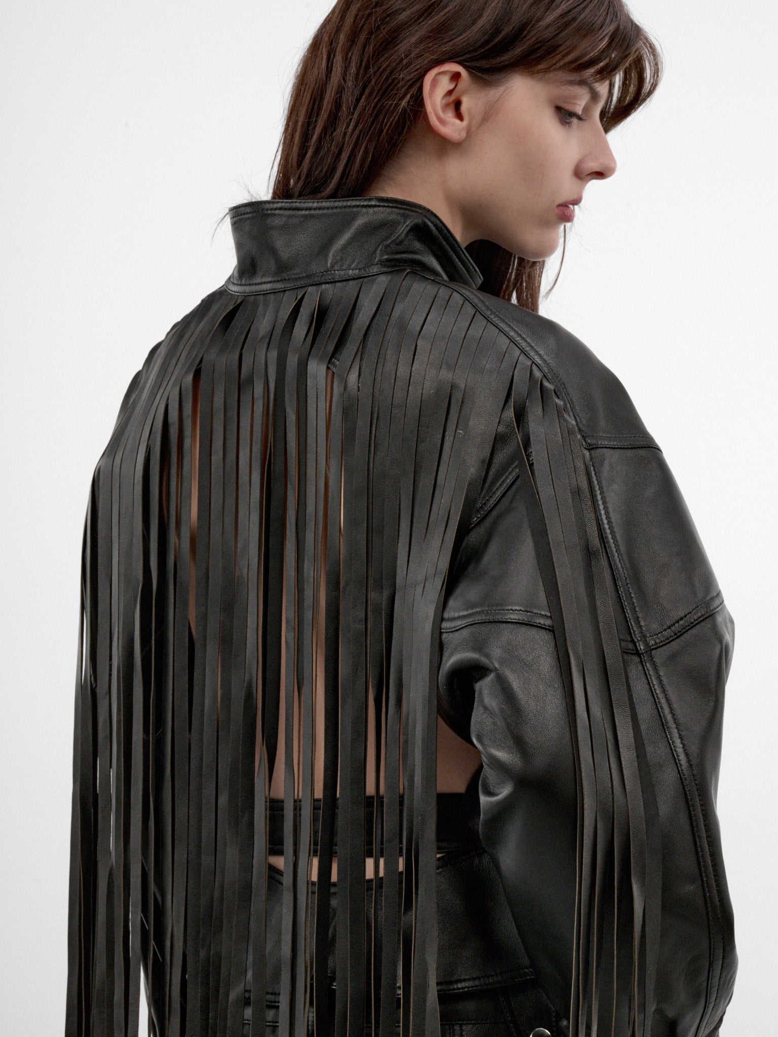 Black Lamb Leather Fringed Jacket (VAQ12J006-BLACK)
