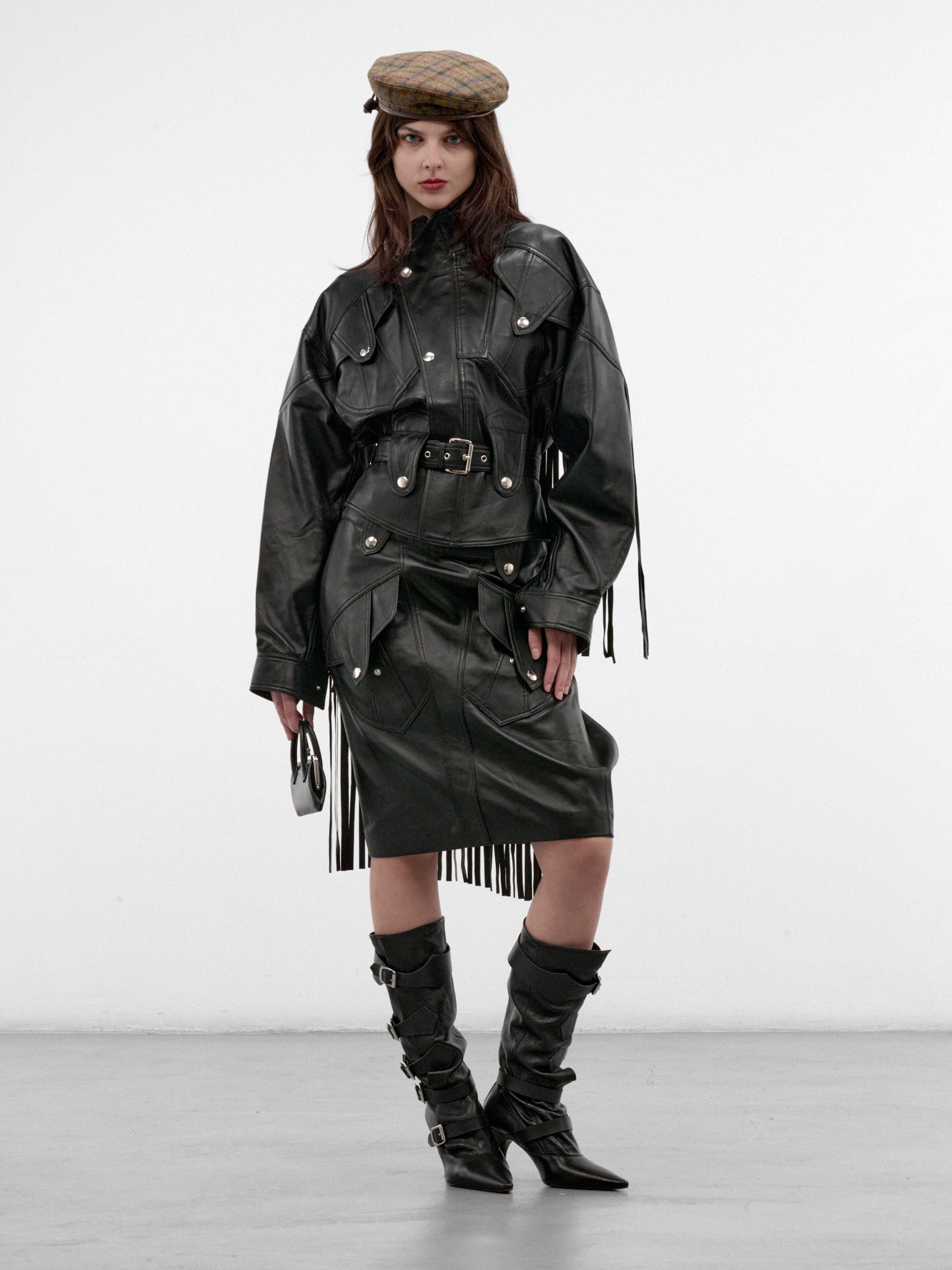 Black Lamb Leather Mini Skirt (VAQ12S004-BLACK)