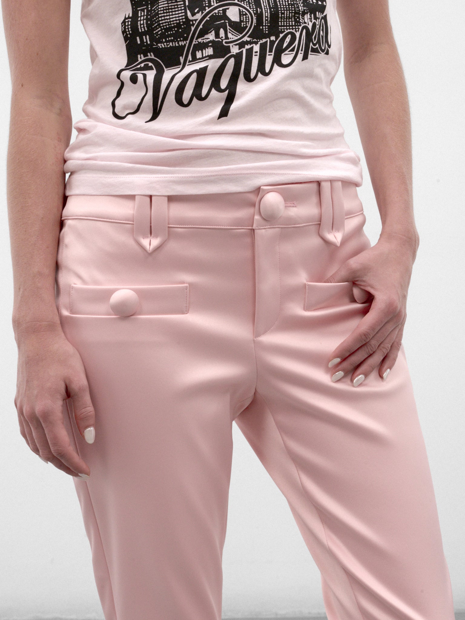 Pink Satin Cigarette Trousers (VAQ12P010-PINK)