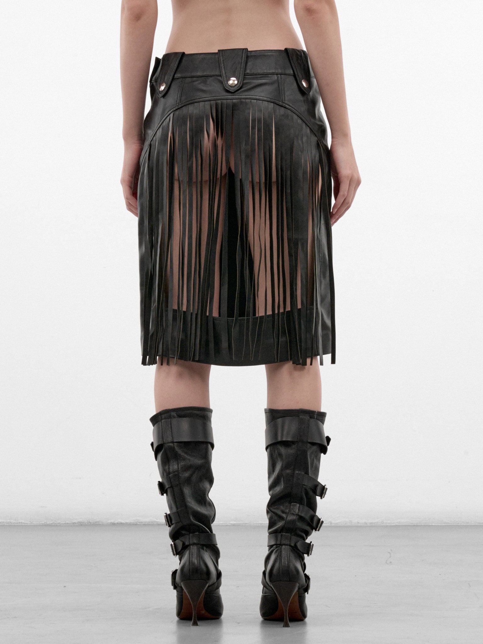 Black Lamb Leather Mini Skirt (VAQ12S004-BLACK)