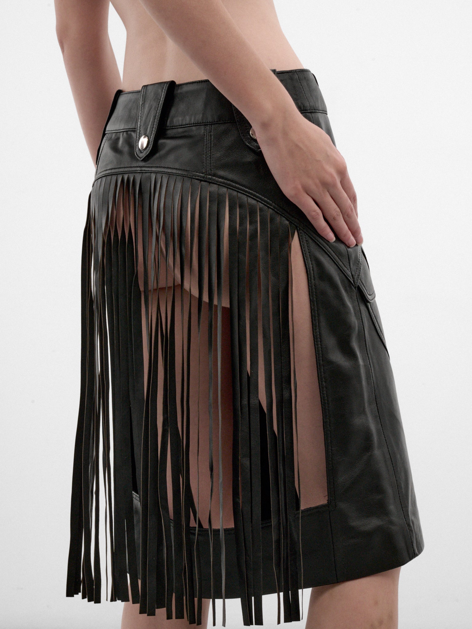 Black Lamb Leather Mini Skirt (VAQ12S004-BLACK)