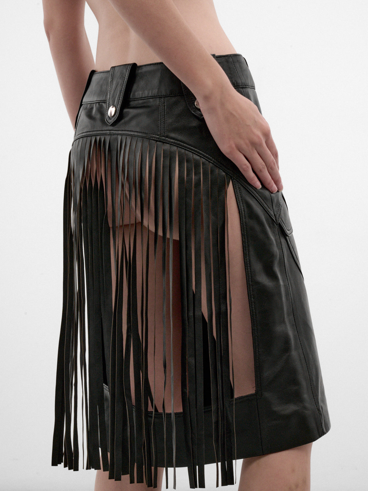 Black Lamb Leather Mini Skirt (VAQ12S004-BLACK)