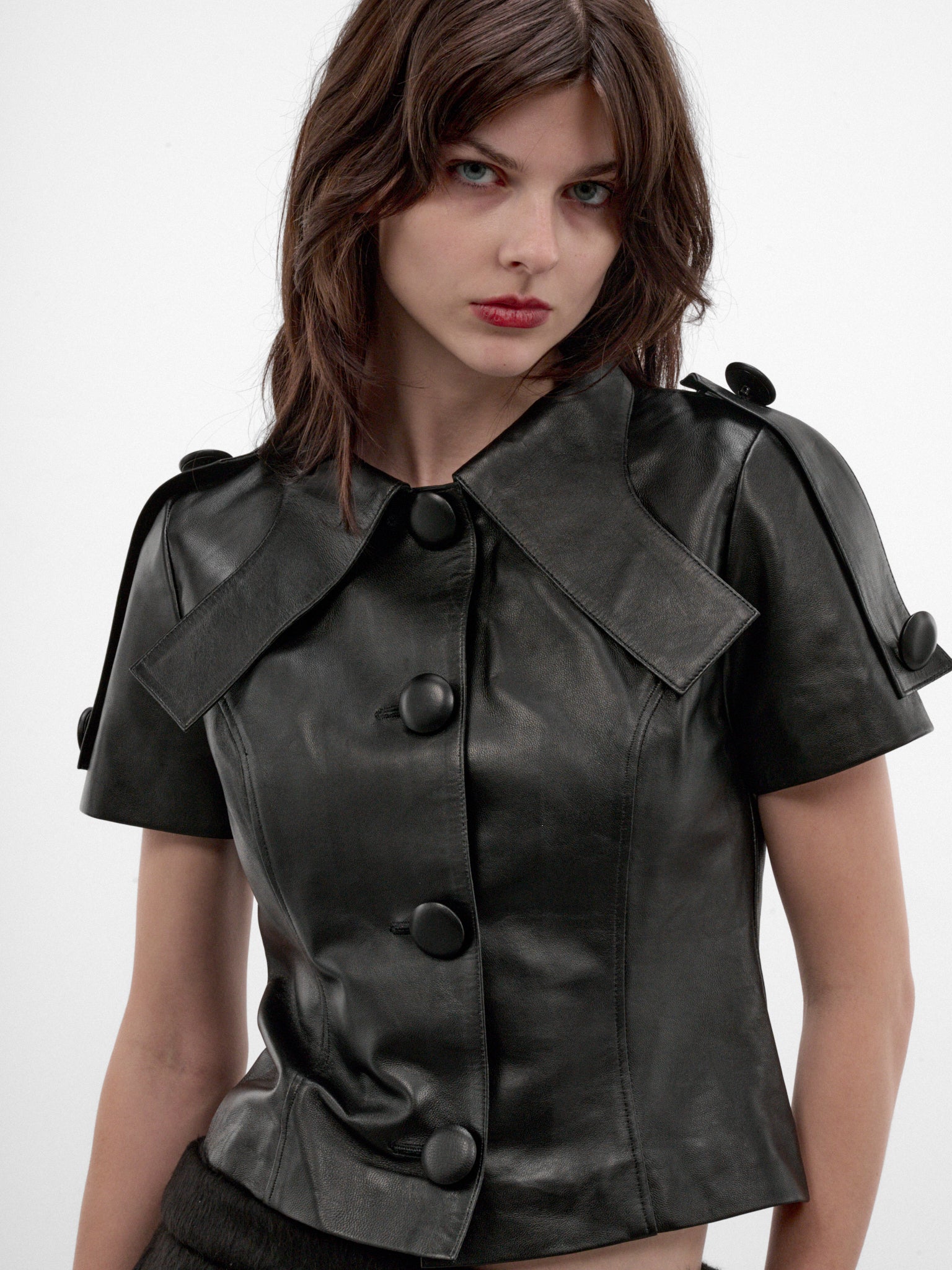 Black Lamb Leather Top (VAQ12T029-BLACK)