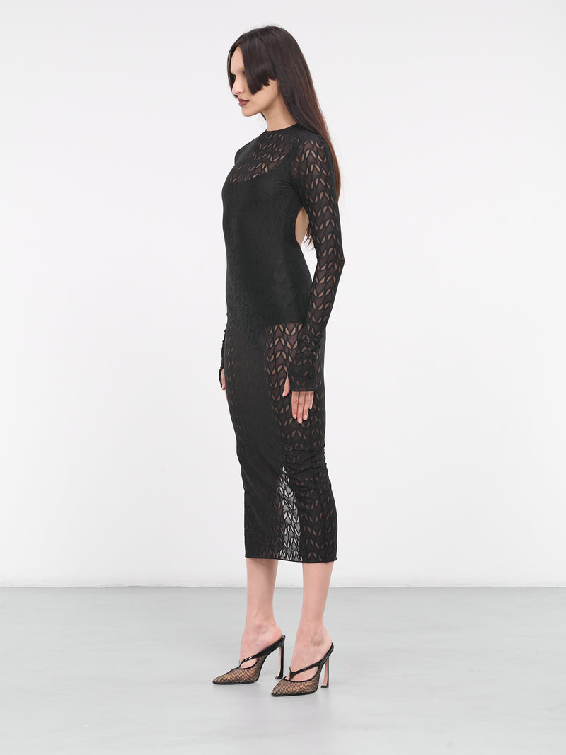 Cut-Out Pattern Midi Dress (VEPY50047A-VYE075-BLACK)