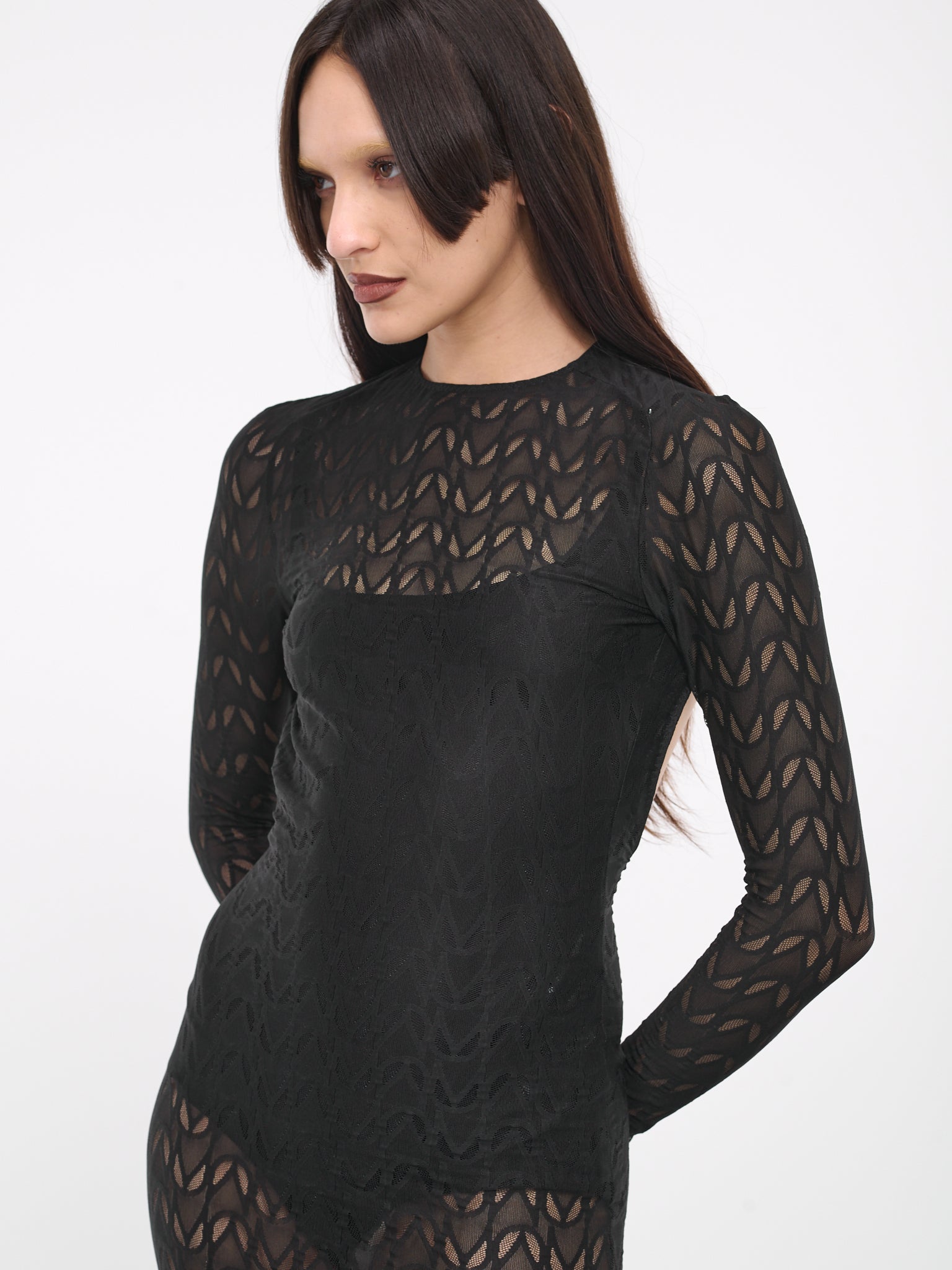 Cut-Out Pattern Midi Dress (VEPY50047A-VYE075-BLACK)