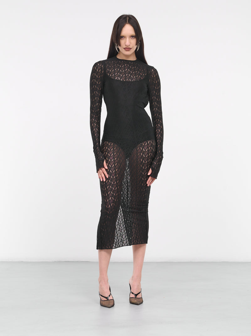 Cut-Out Pattern Midi Dress (VEPY50047A-VYE075-BLACK)