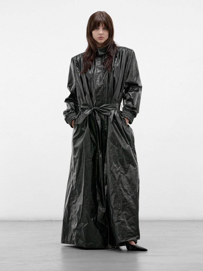 Black Cotton-PU Vera Trench Coat (VERA-FW26-5002-BLACK)