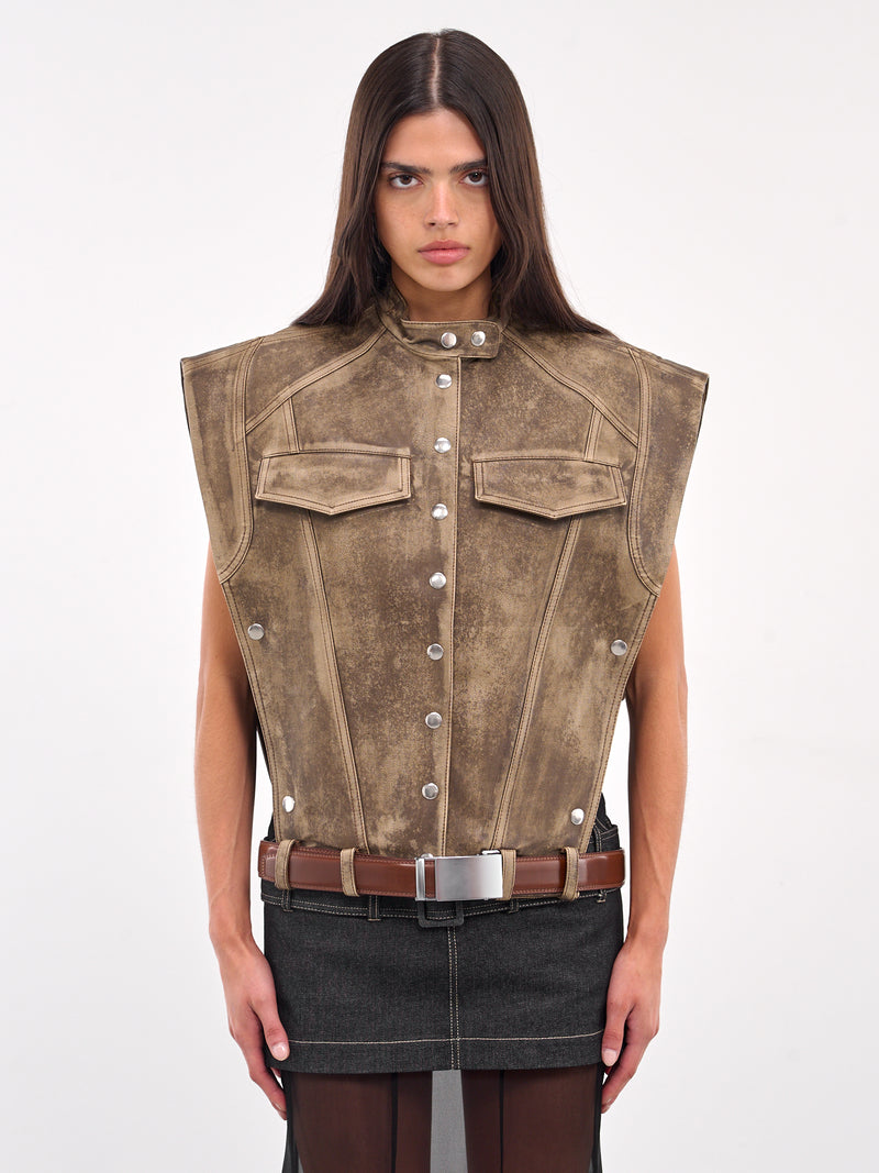 Suede Box Vest (VEVLBR01-WASHED-BROWN)
