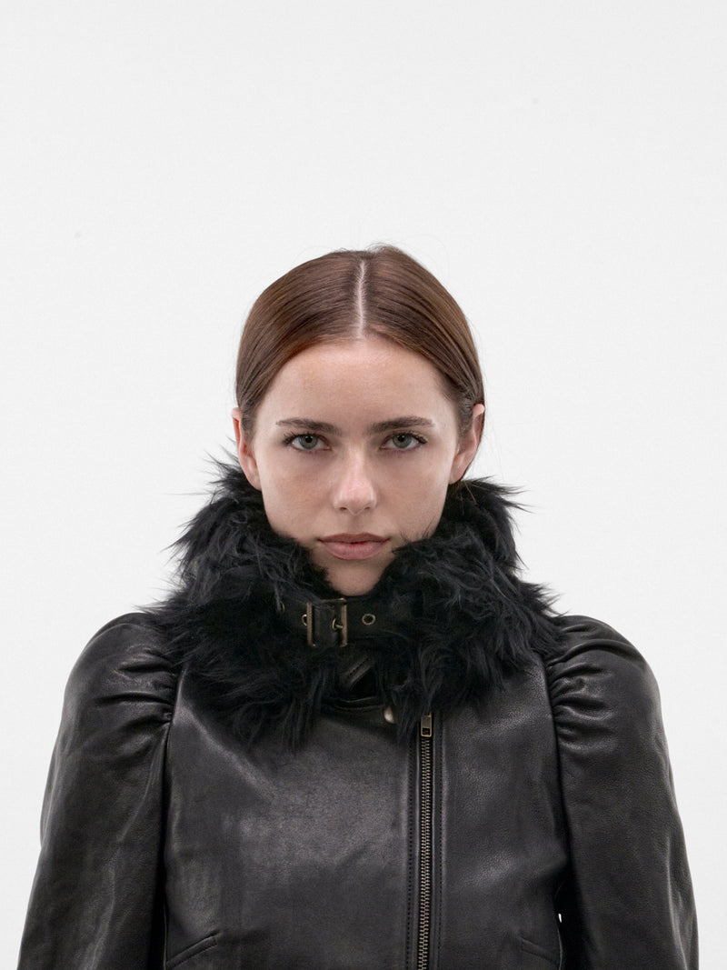 Black Shearling Lamb Leather Collar (VICO0BLK-BLACK)