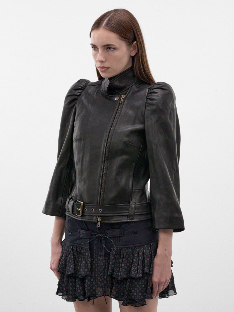 Black Leather Puff Sleeves Jacket (VIJA0BLK-BLACK)