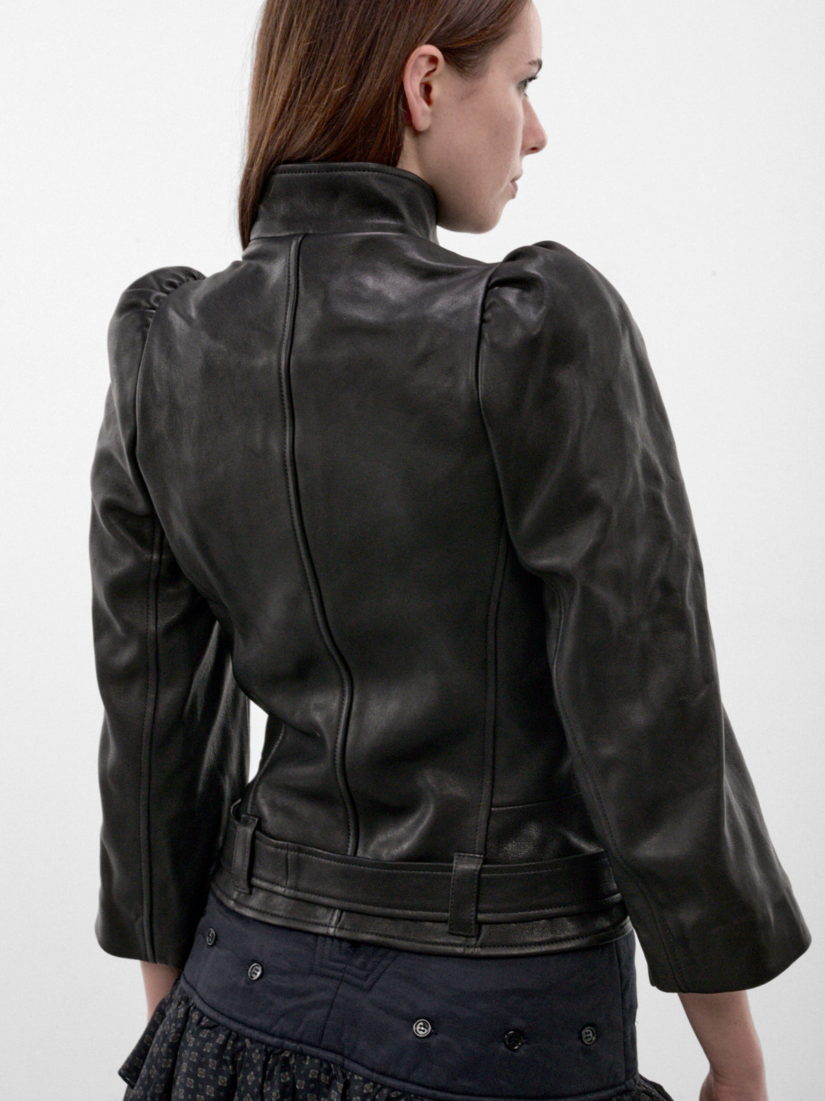 Black Leather Puff Sleeves Jacket (VIJA0BLK-BLACK)