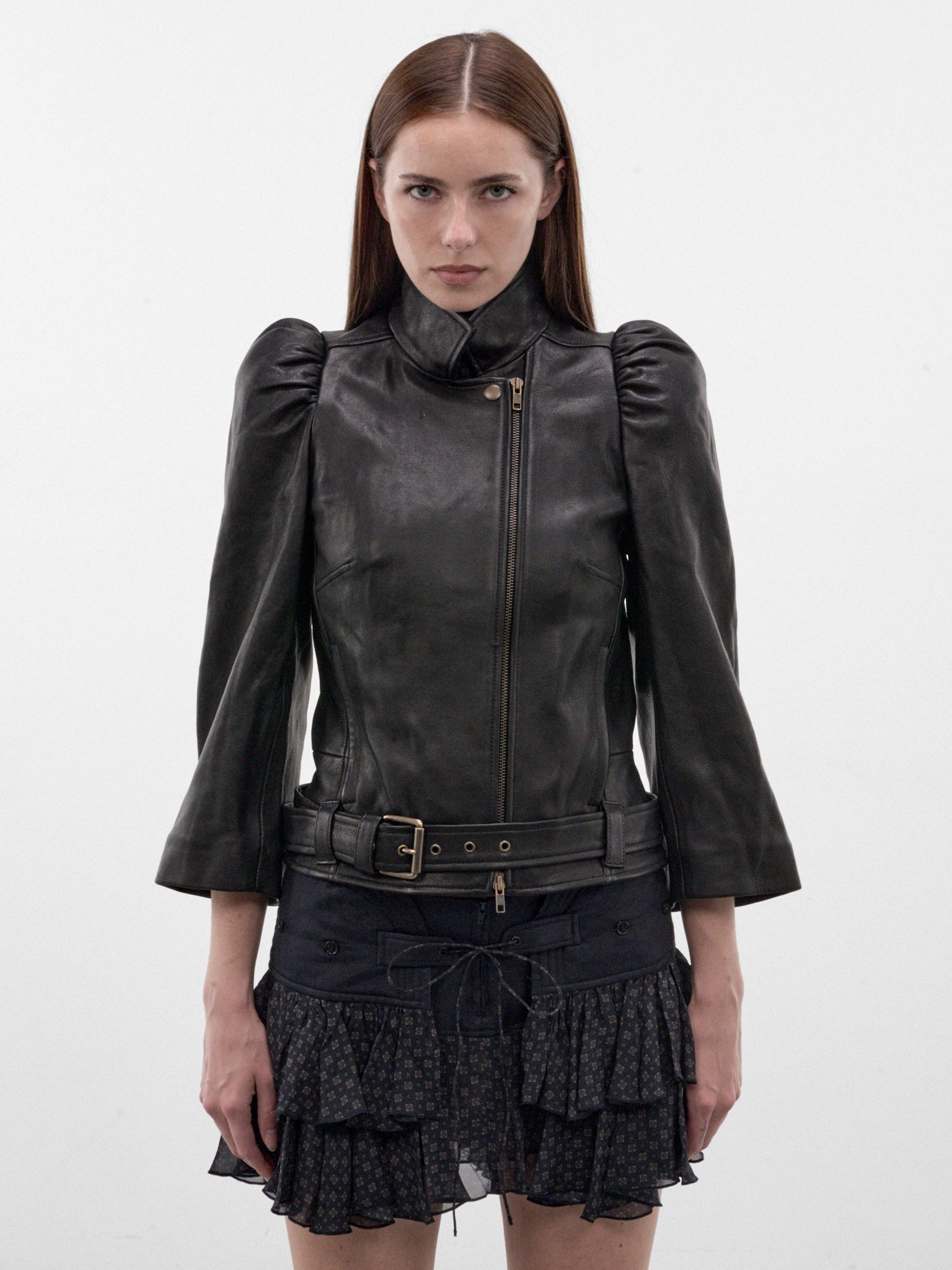 Black Leather Puff Sleeves Jacket (VIJA0BLK-BLACK)