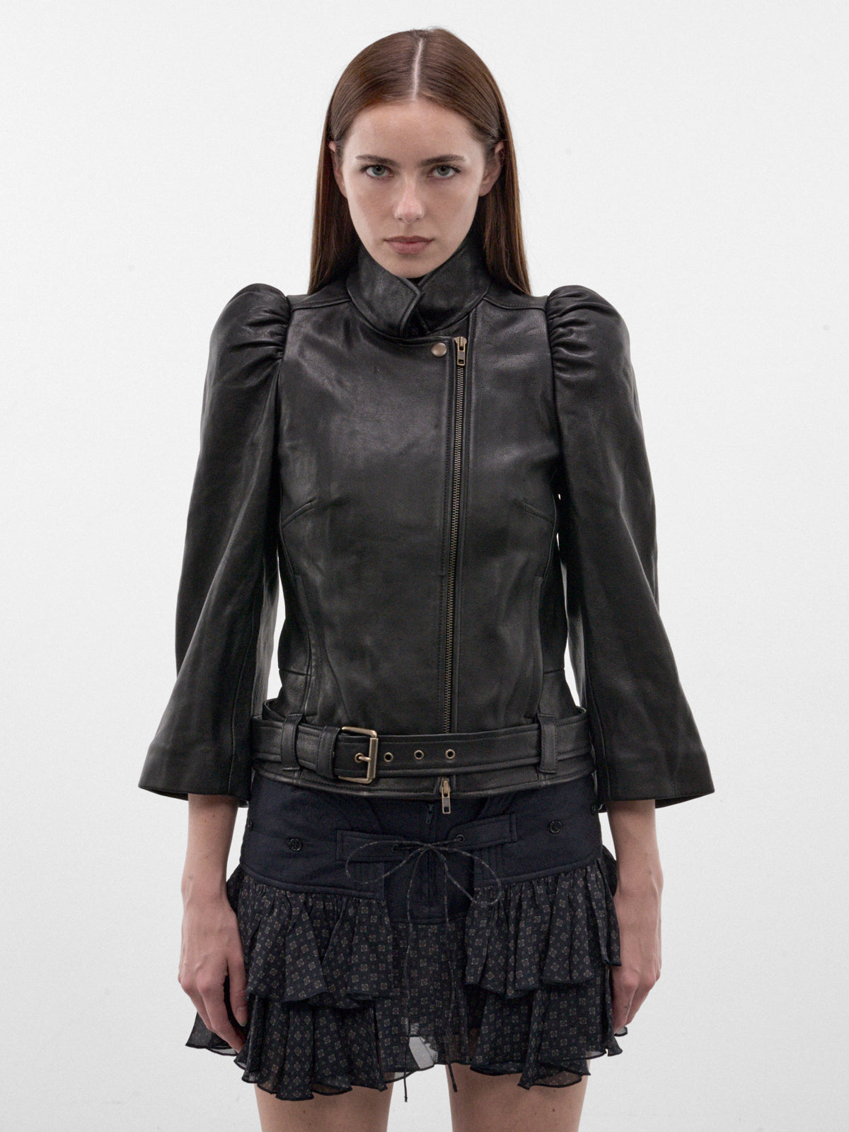 Black Leather Puff Sleeves Jacket (VIJA0BLK-BLACK)