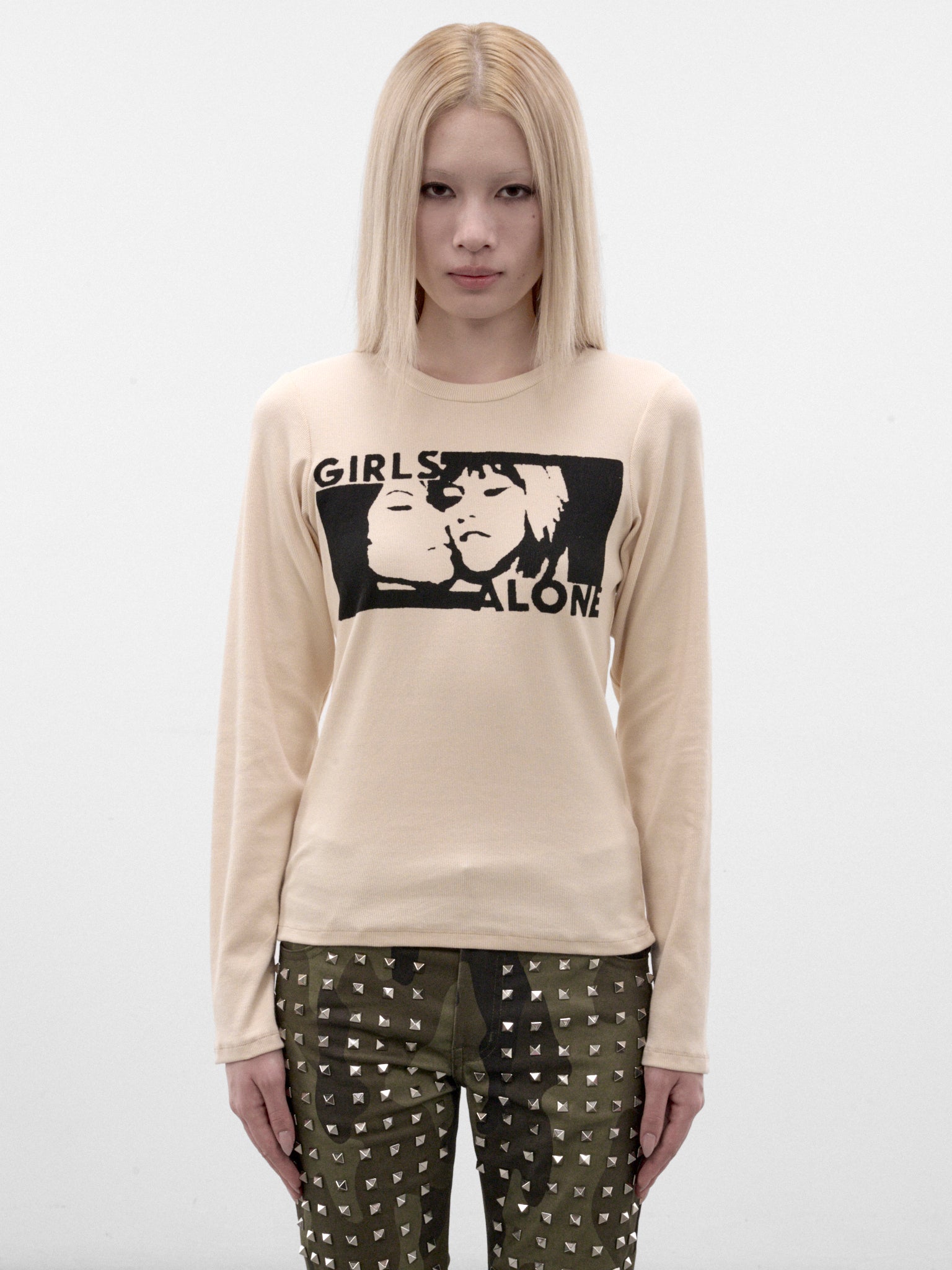 White Girls Alone Long Sleeve (VINTAGE-LS-GIRLS-ALONE-BEIGE)