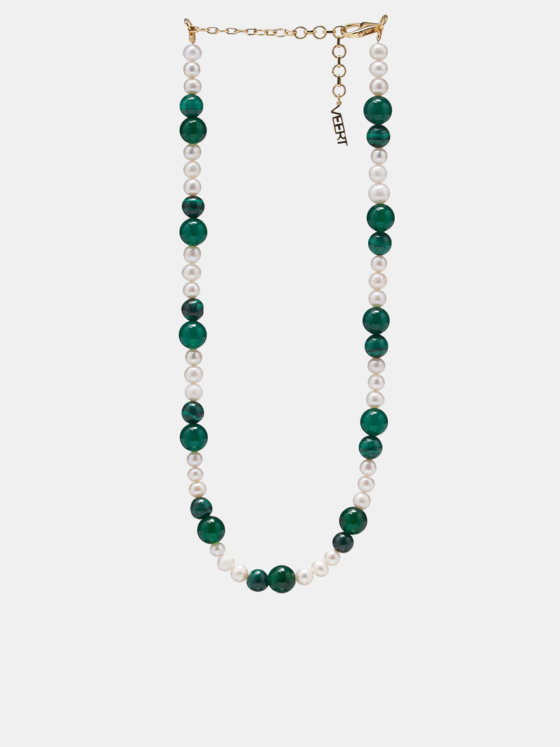 Onyx & Malachite Pearl Necklace (VJ-NL-022-FRESHWATER-GREEN-ONY)