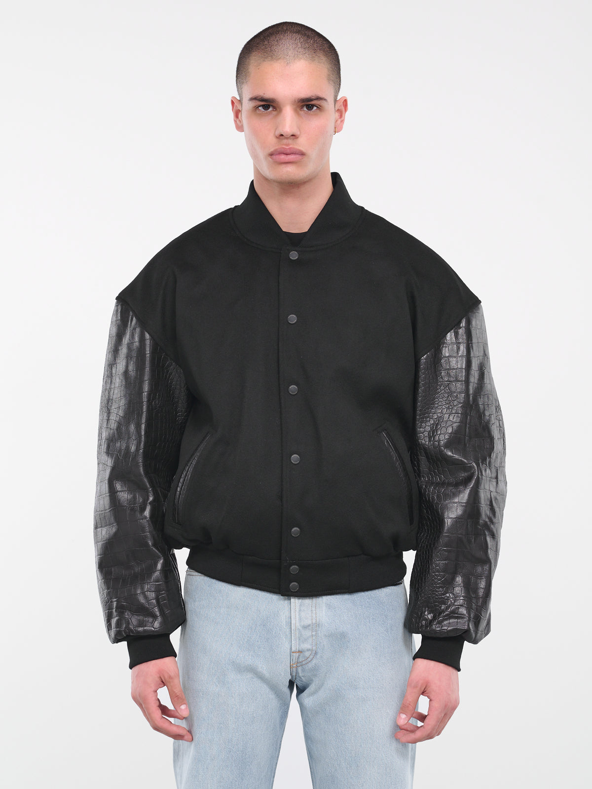 Croc-Leather Varsity Jacket (VL18JA350B-BLACK)