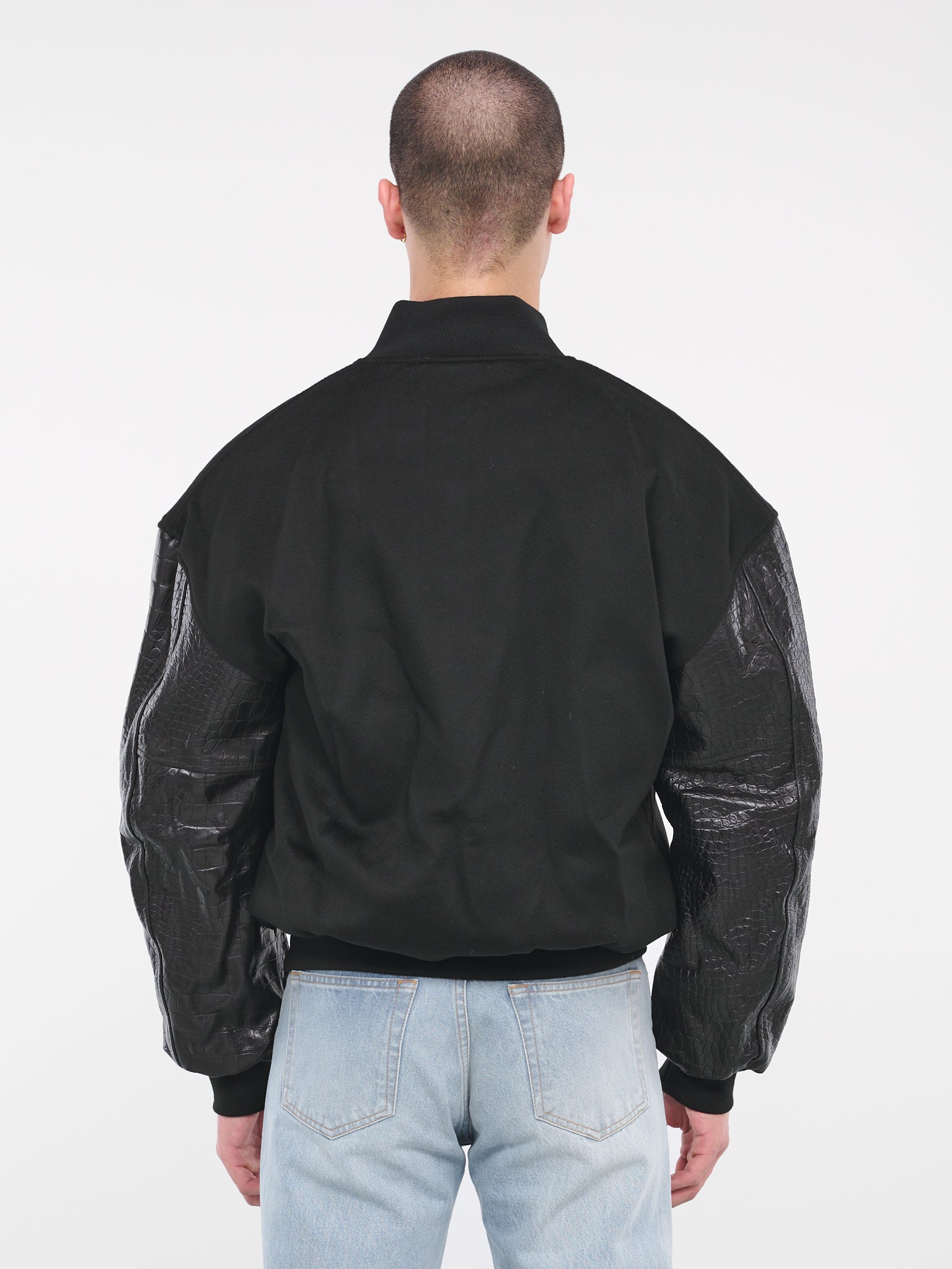 Croc-Leather Varsity Jacket (VL18JA350B-BLACK)