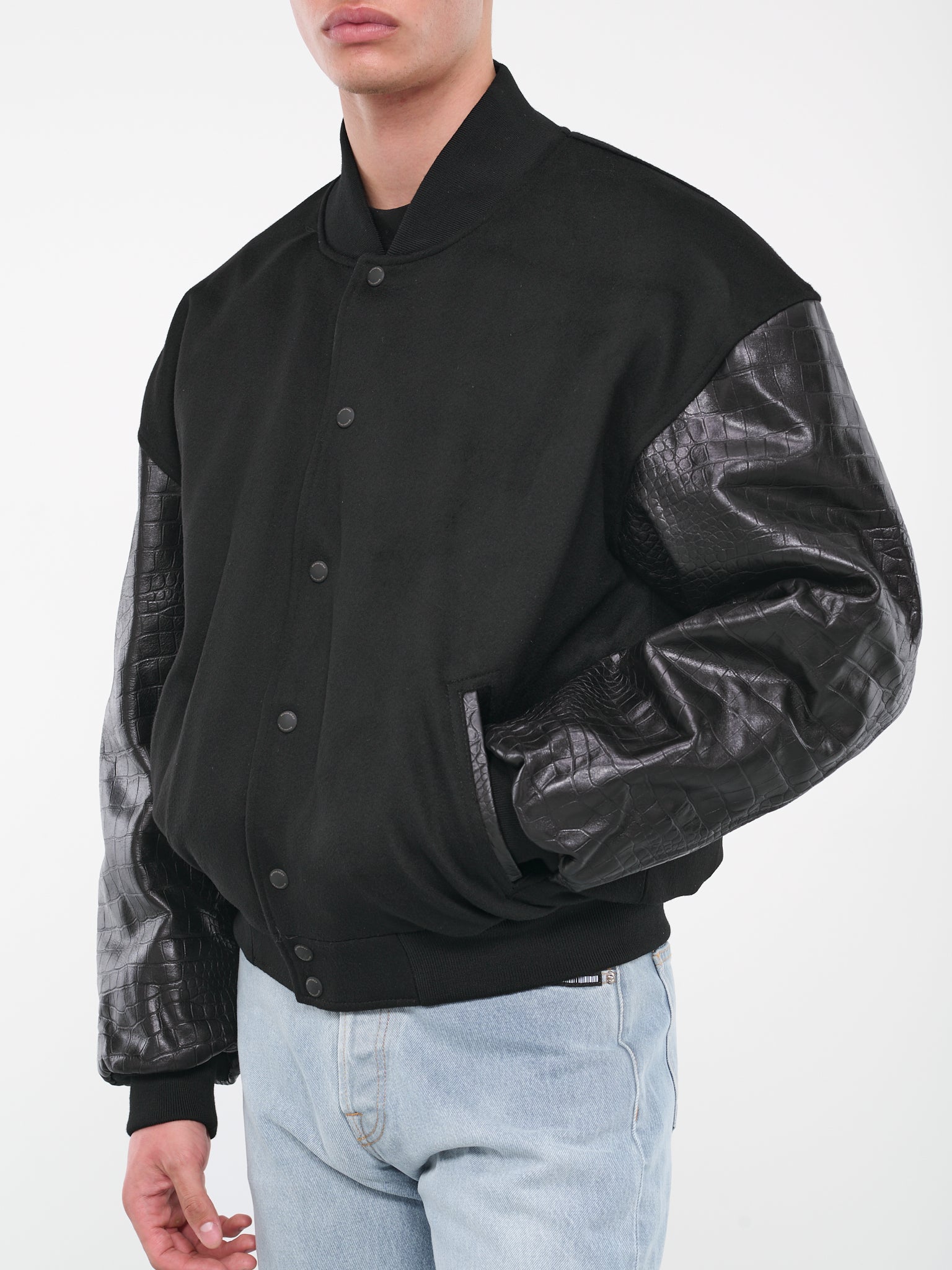 Croc-Leather Varsity Jacket (VL18JA350B-BLACK)