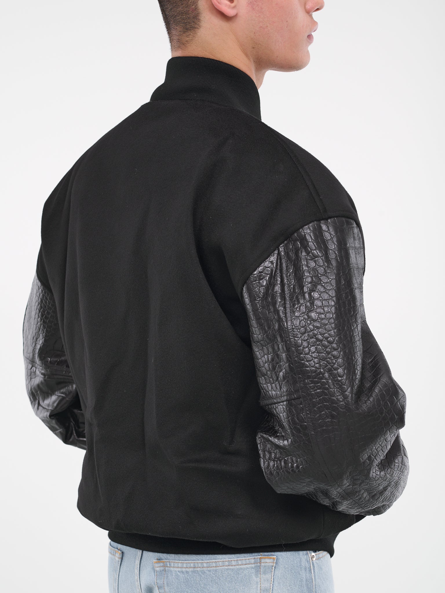 Croc-Leather Varsity Jacket (VL18JA350B-BLACK)