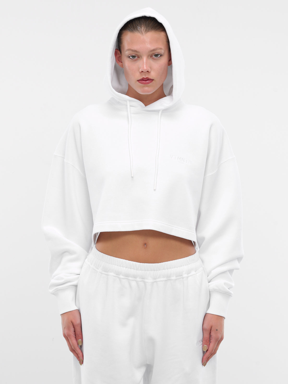 Logo Embroidery Cropped Hoodie (VL22CH100W-WHITE)