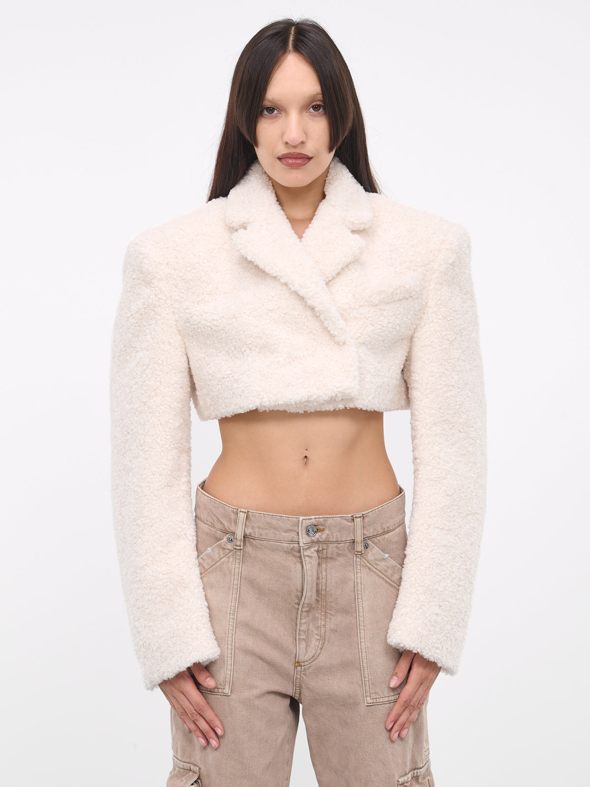 Fleece Cropped Blazer (VEWX15015A-NATURAL)