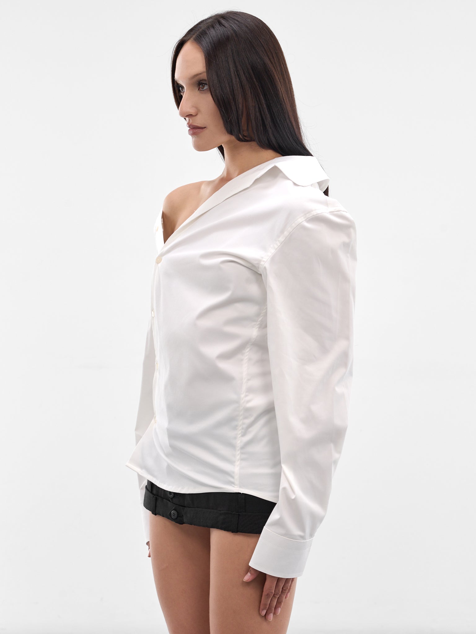 White Re-Worked Cotton Asymmetric Shirt (W25924601-WHITE)