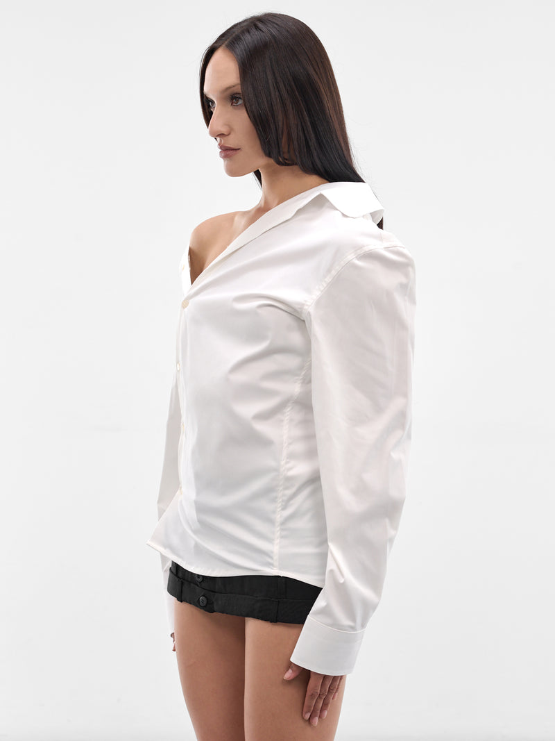 White Re-Worked Cotton Asymmetric Shirt (W25924601-WHITE)