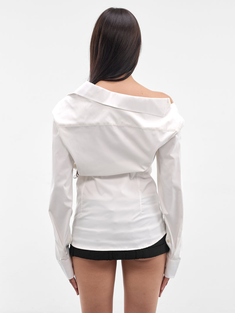 White Re-Worked Cotton Asymmetric Shirt (W25924601-WHITE)