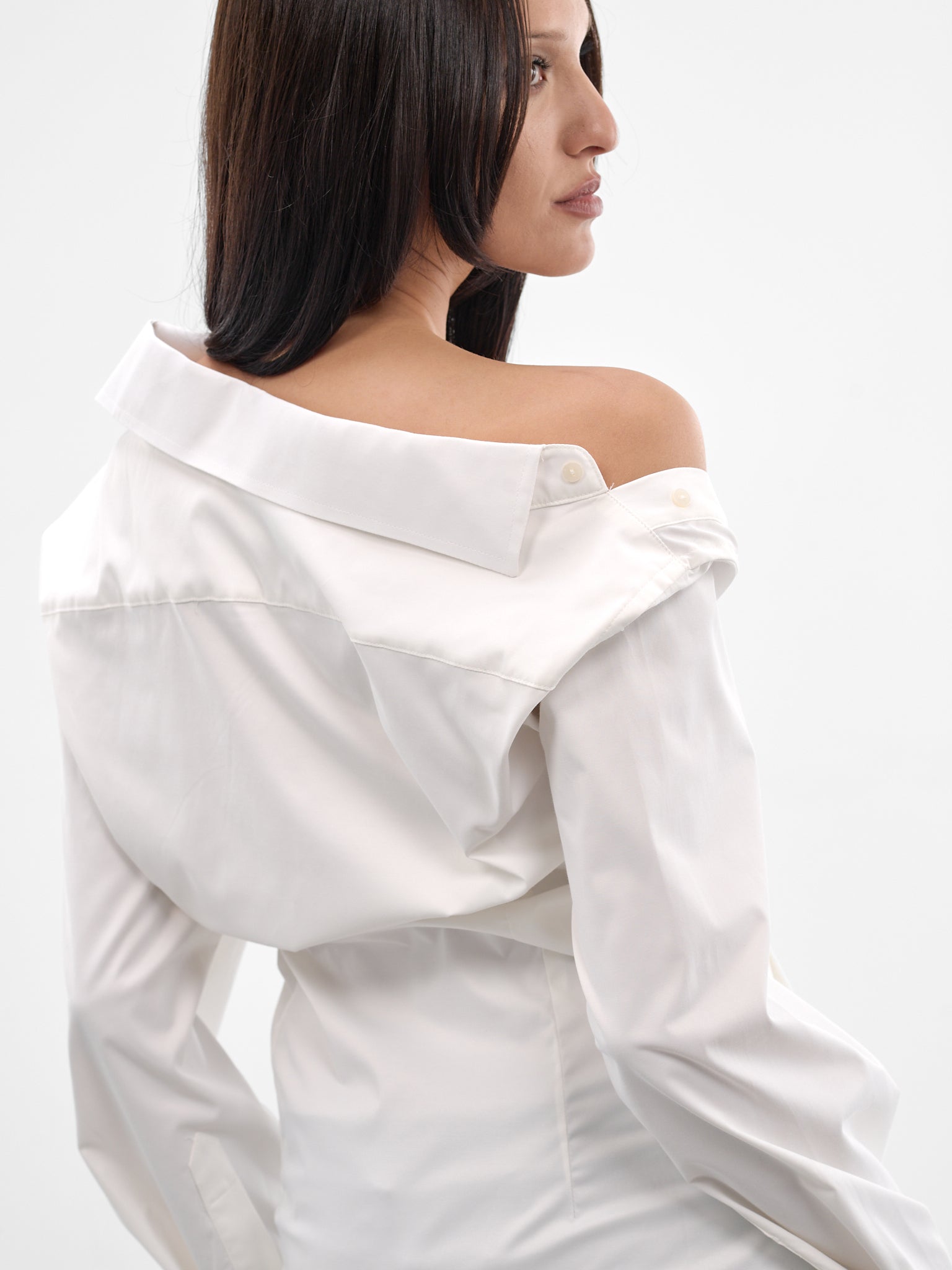 White Re-Worked Cotton Asymmetric Shirt (W25924601-WHITE)