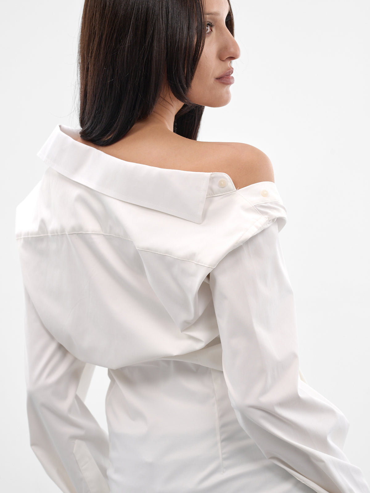 White Re-Worked Cotton Asymmetric Shirt (W25924601-WHITE)