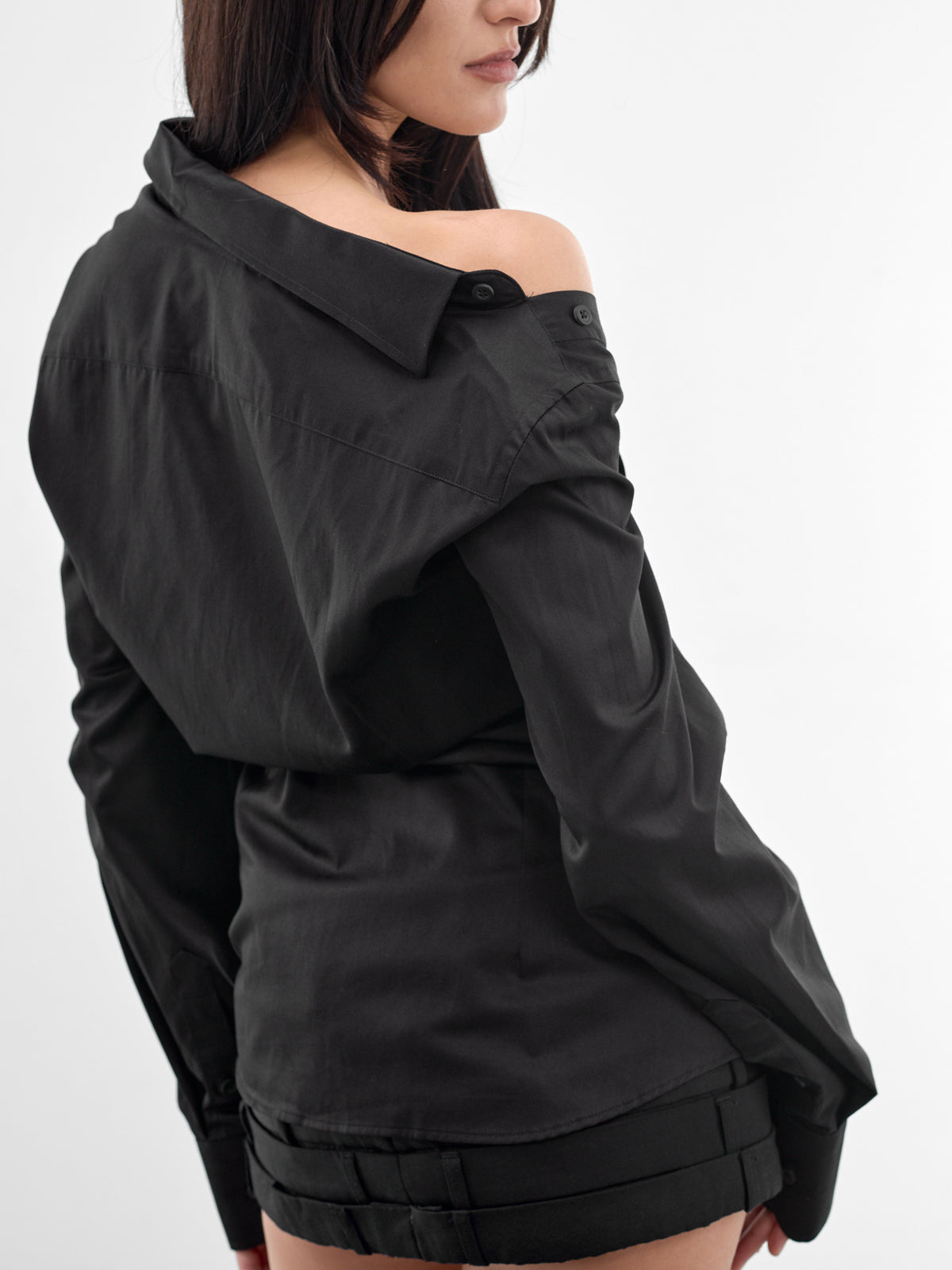 Black Cotton Asymmetric Shirt (W25924702-BLACK)