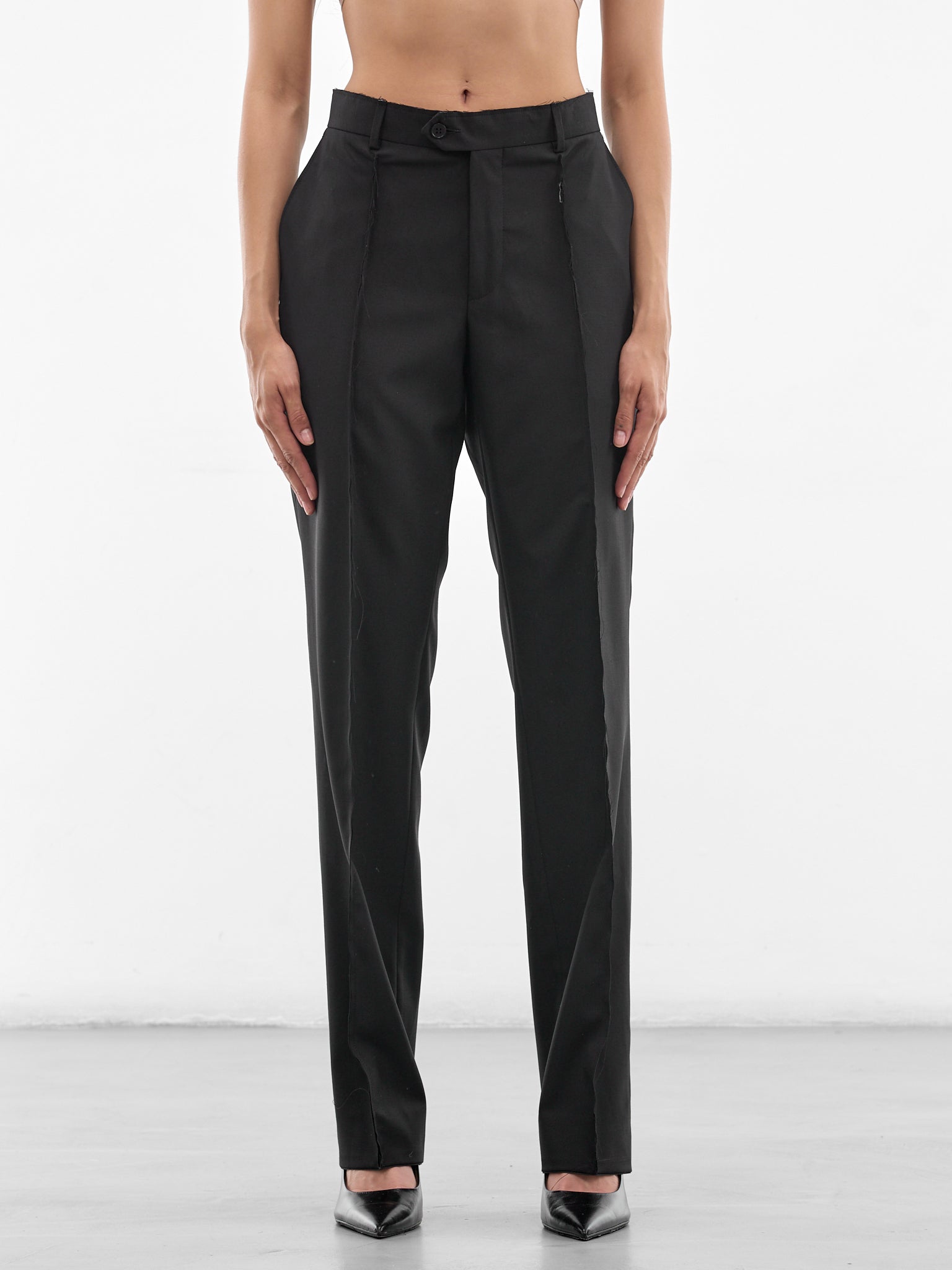 Black Wool Deconstructed Horsehair Trousers (W25950402-BLACK)