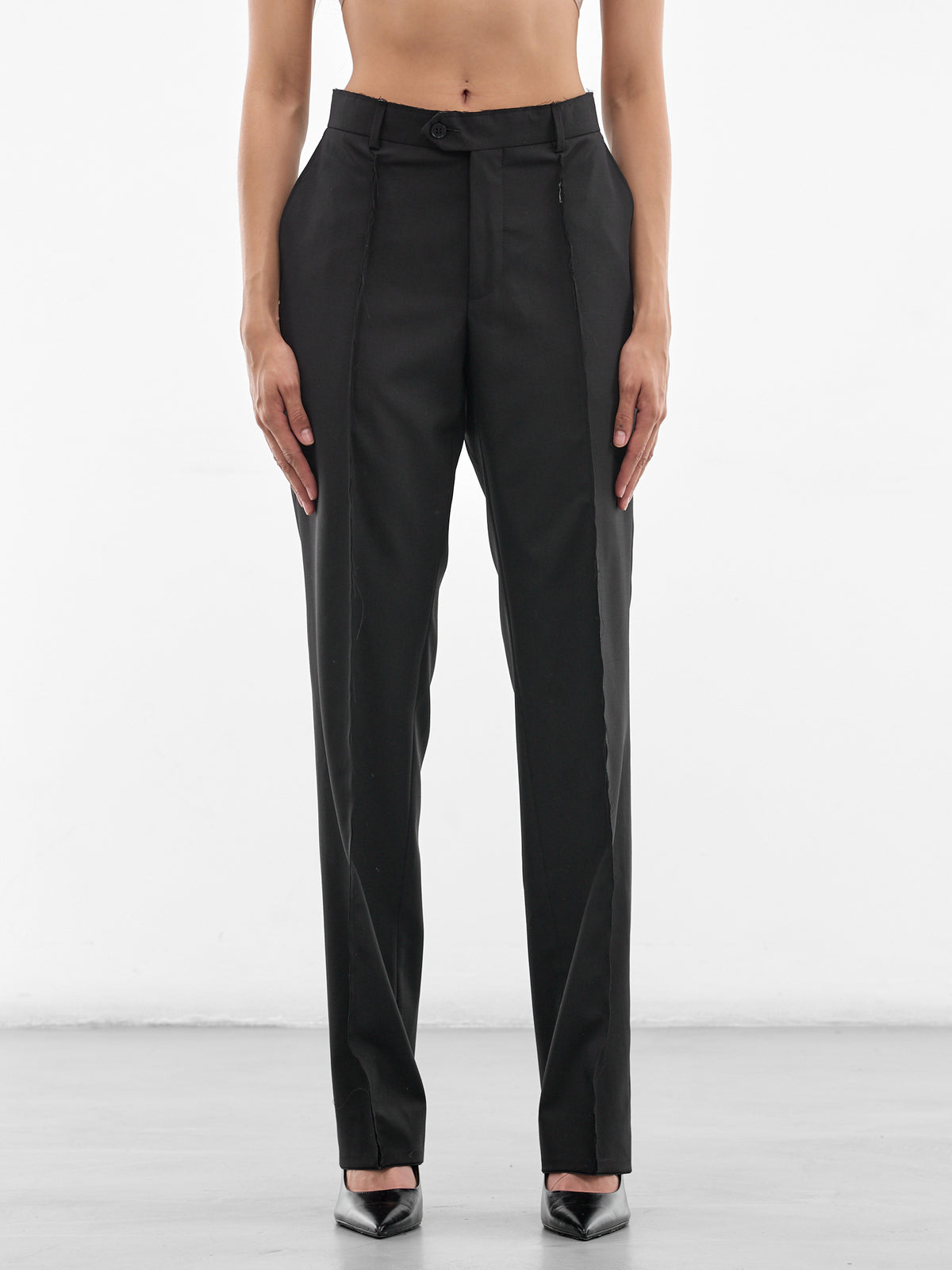 Black Wool Deconstructed Horsehair Trousers (W25950402-BLACK)