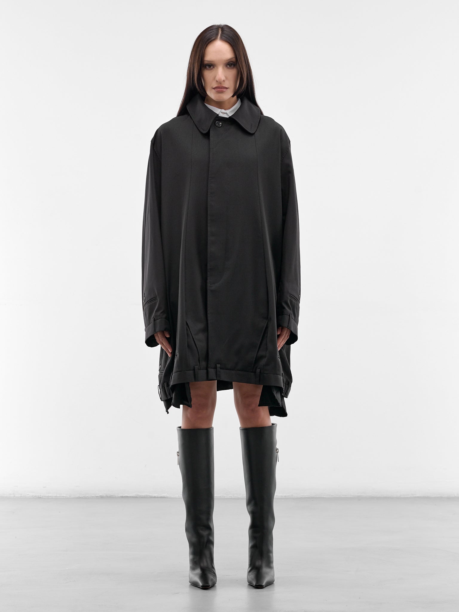 Black Deconstructed USD Trench Coat (W25960702-BLACK)