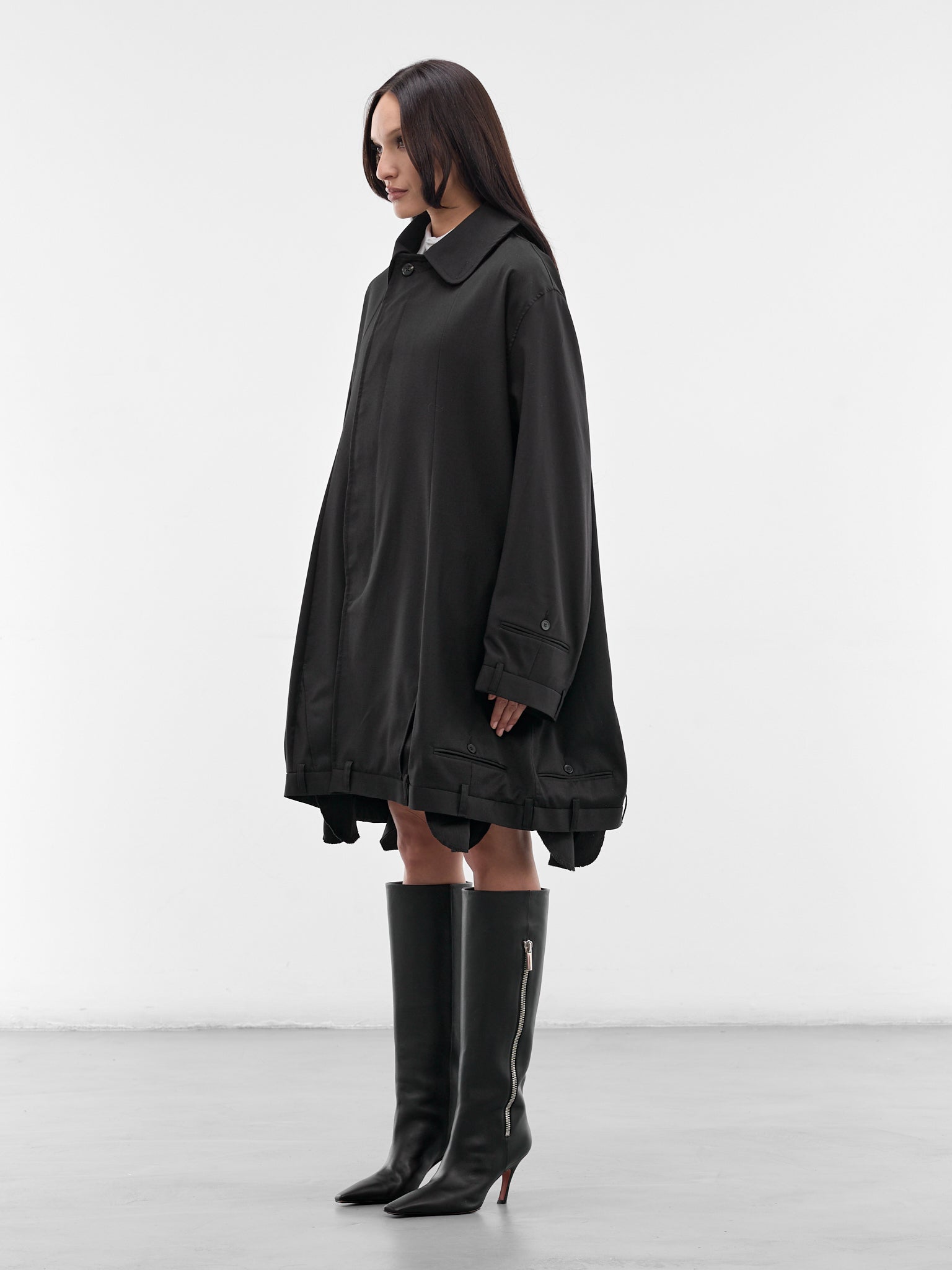 Black Deconstructed USD Trench Coat (W25960702-BLACK)