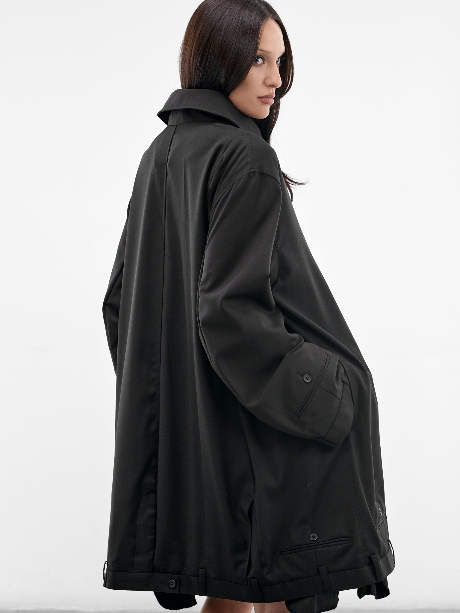 Black Deconstructed USD Trench Coat (W25960702-BLACK)