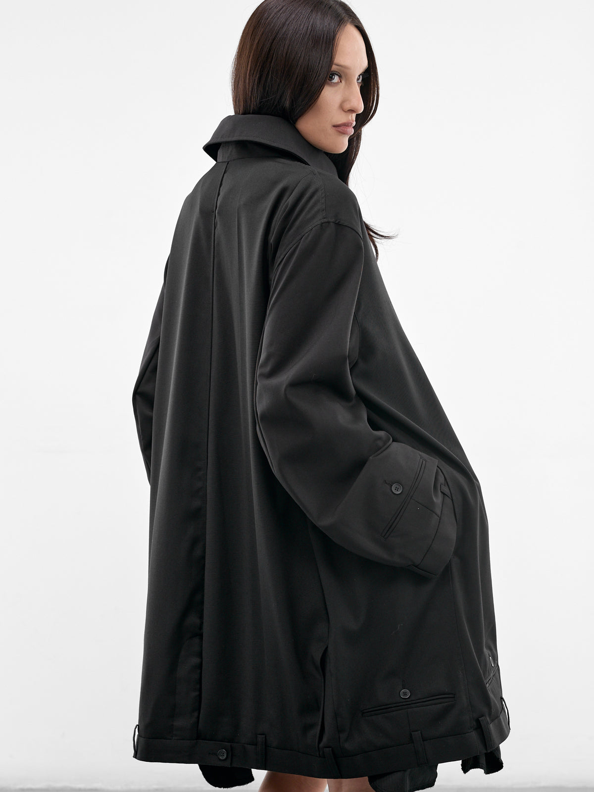 Black Deconstructed USD Trench Coat (W25960702-BLACK)
