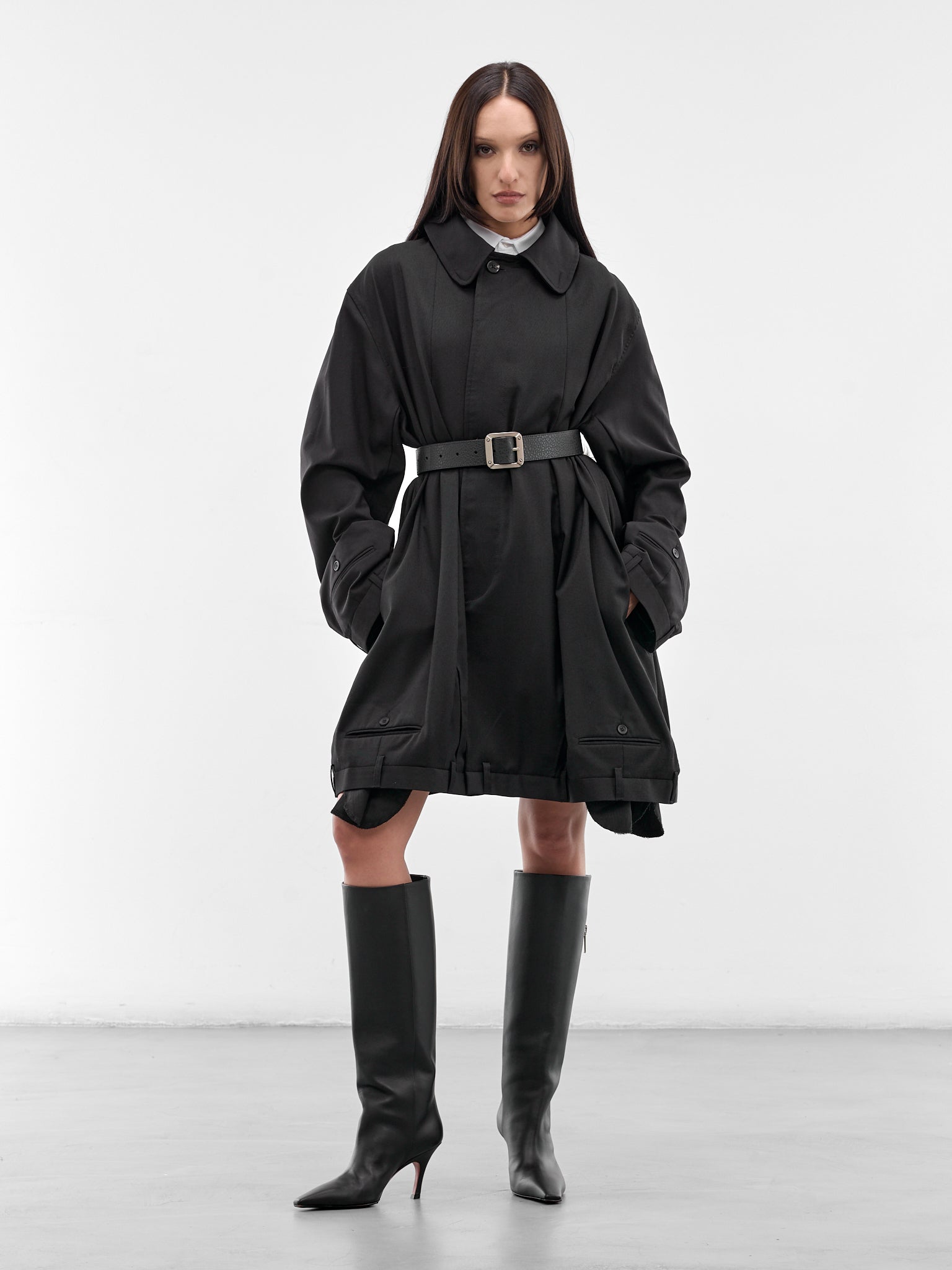 Black Deconstructed USD Trench Coat (W25960702-BLACK)