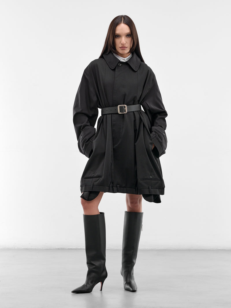Black Deconstructed USD Trench Coat (W25960702-BLACK)