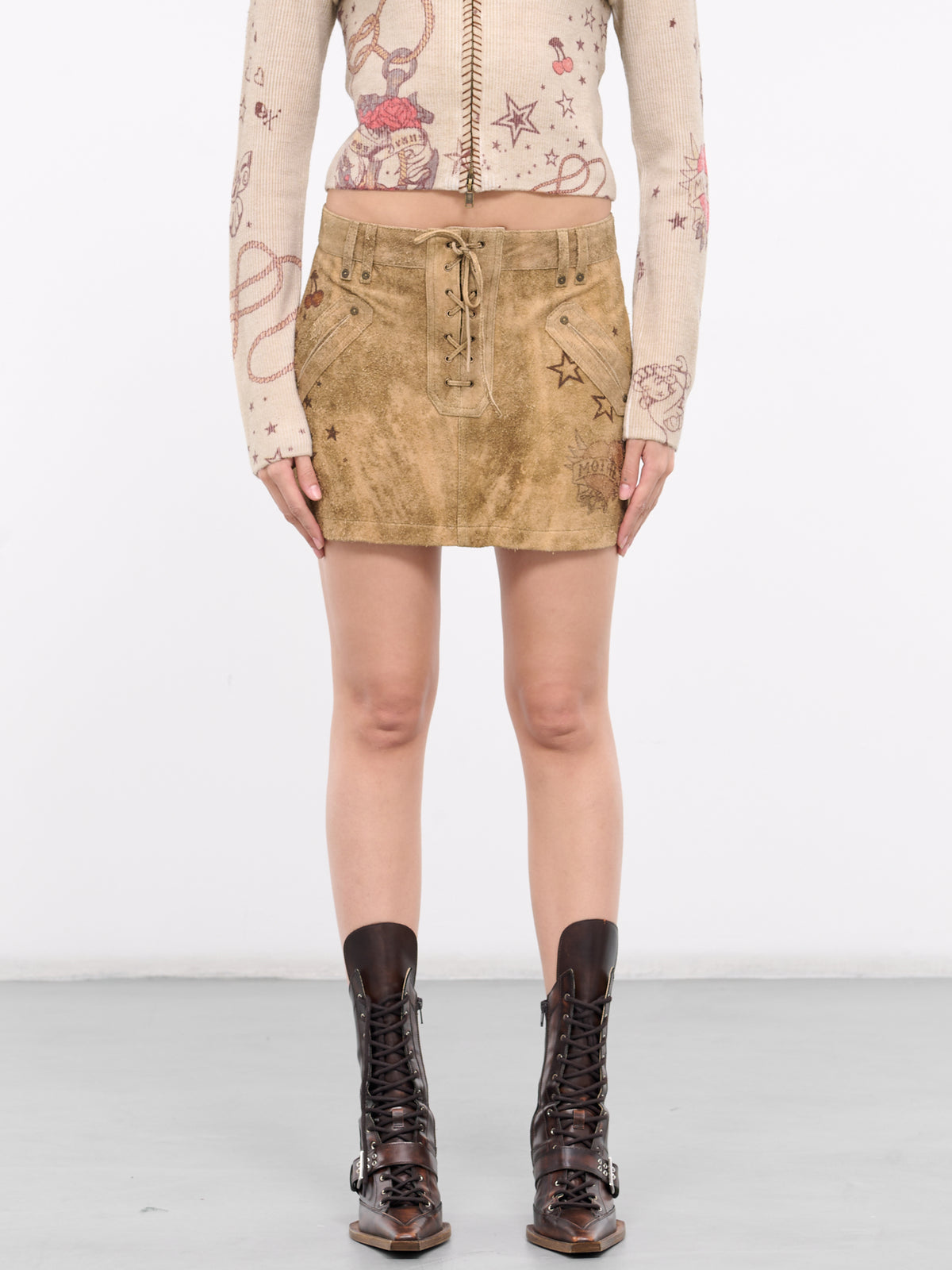 Printed Suede Skirt (W4GD13L0R20-TAN-MULTI)