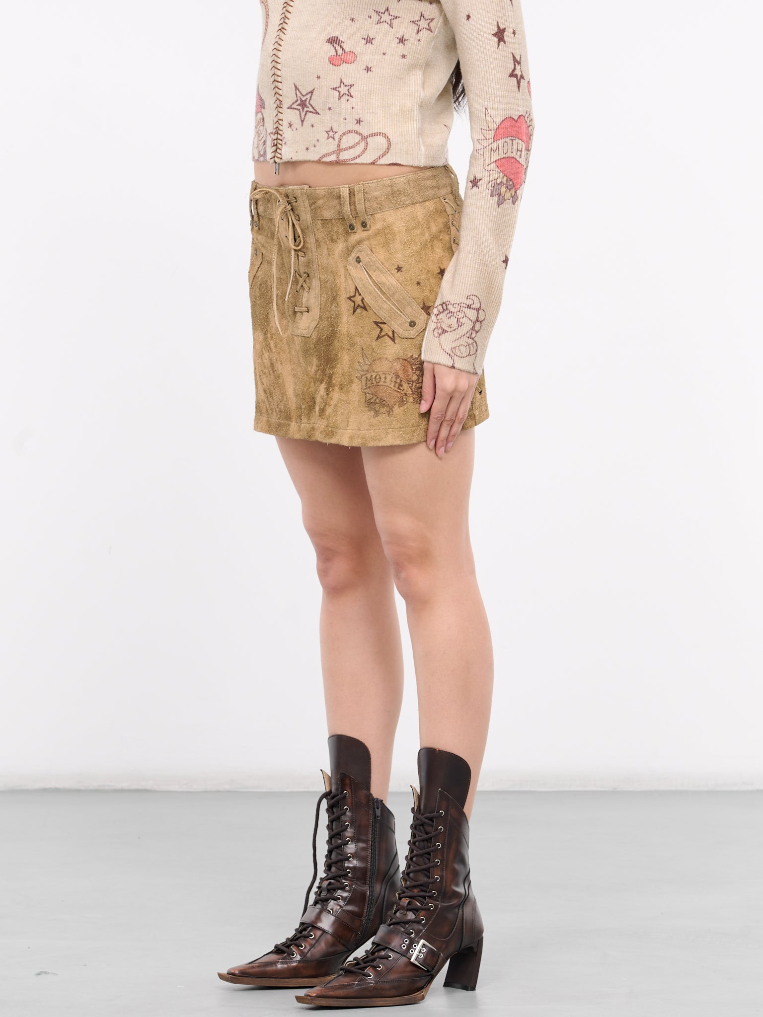 Printed Suede Skirt (W4GD13L0R20-TAN-MULTI)