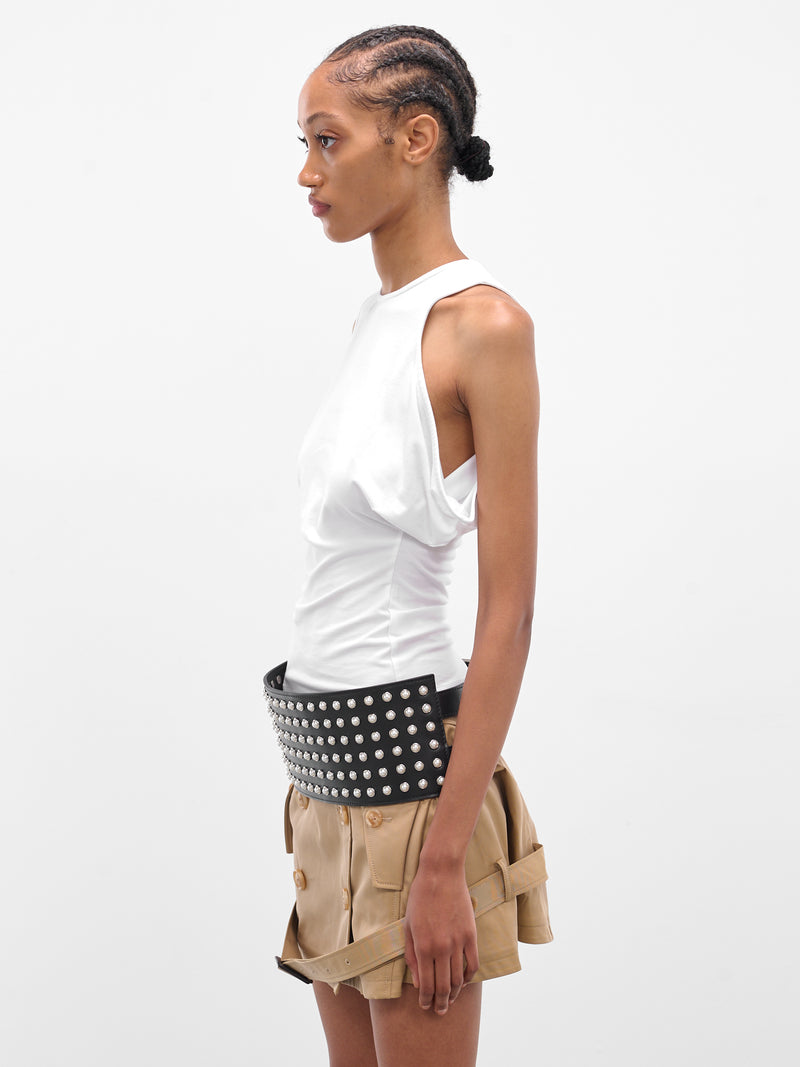 Black Leather Pearl Waist Belt (WAIST-BELT-BLACK)