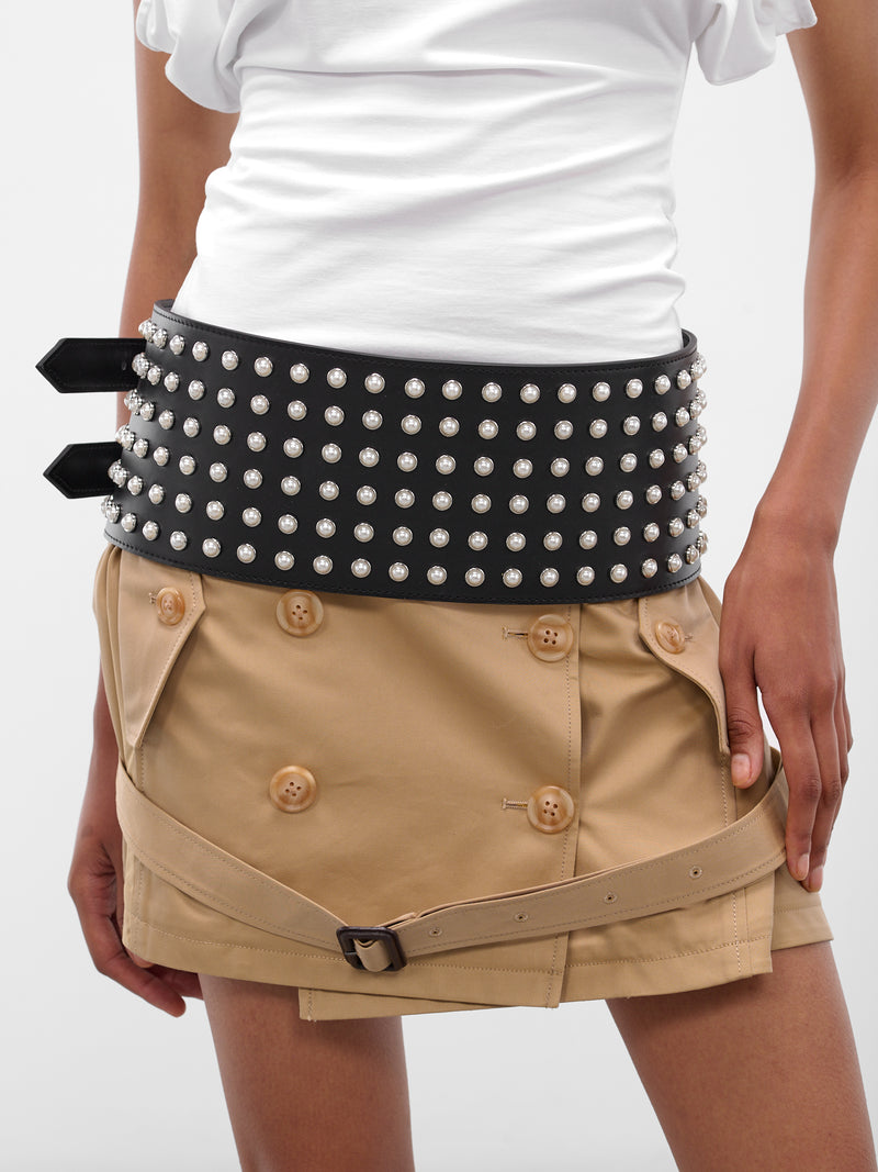 Black Leather Pearl Waist Belt (WAIST-BELT-BLACK)