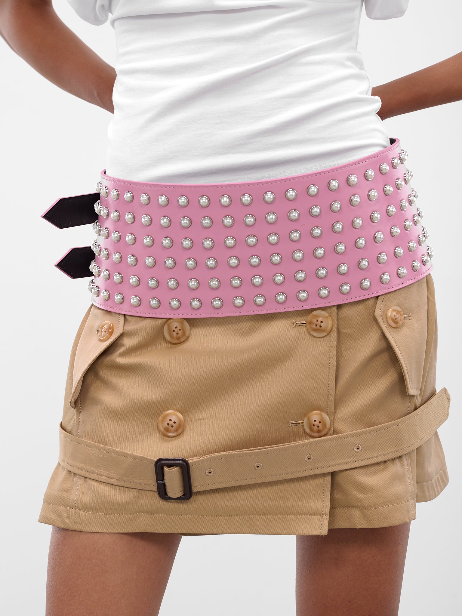 Pink Leather Pearl Waist Belt (WAIST-BELT-PINK)
