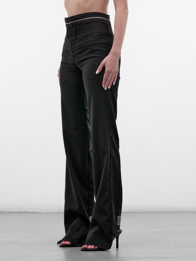 Layered Waistband Wool Wide Trousers (WAISTBAND-WOOL-TROUSERS-BLACK)