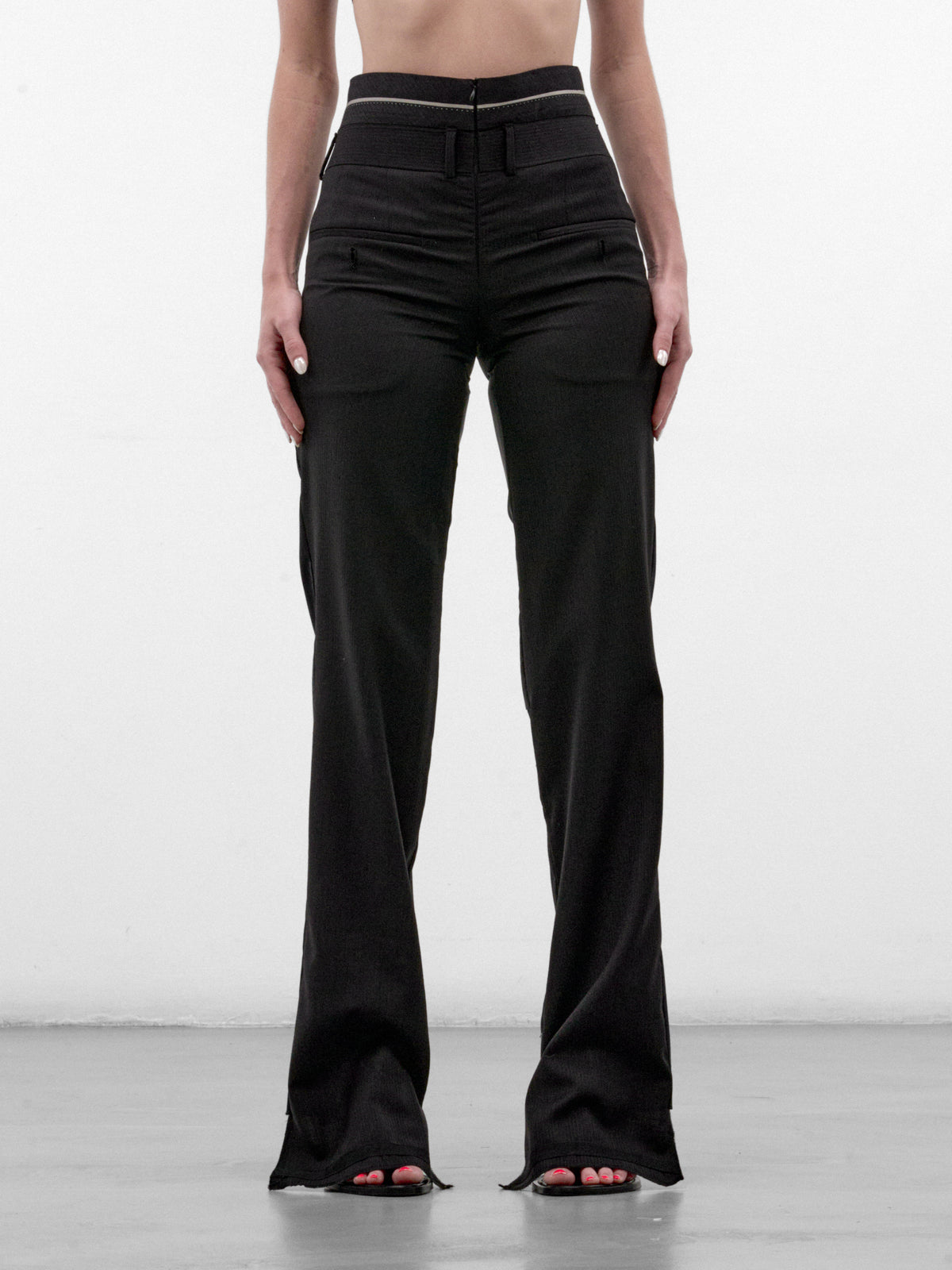 Layered Waistband Wool Wide Trousers (WAISTBAND-WOOL-TROUSERS-BLACK)